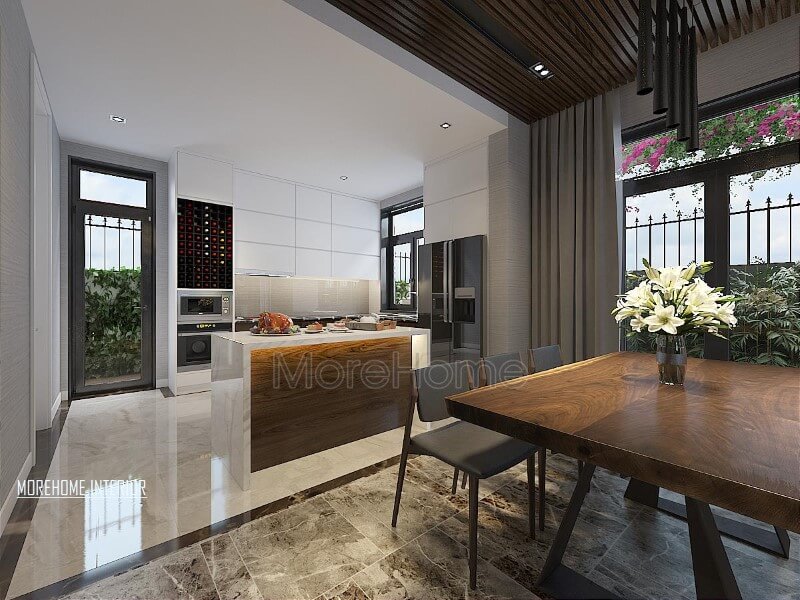 Thiết kế phòng bếp biệt thự hiện đại với thiết kế theo cách hướng tới tự nhiên với ánh sáng được tận dụng một cách tối đa trong mọi góc cạnh ngôi nhà. Thiết kế phòng bếp, tủ bếp đẹp